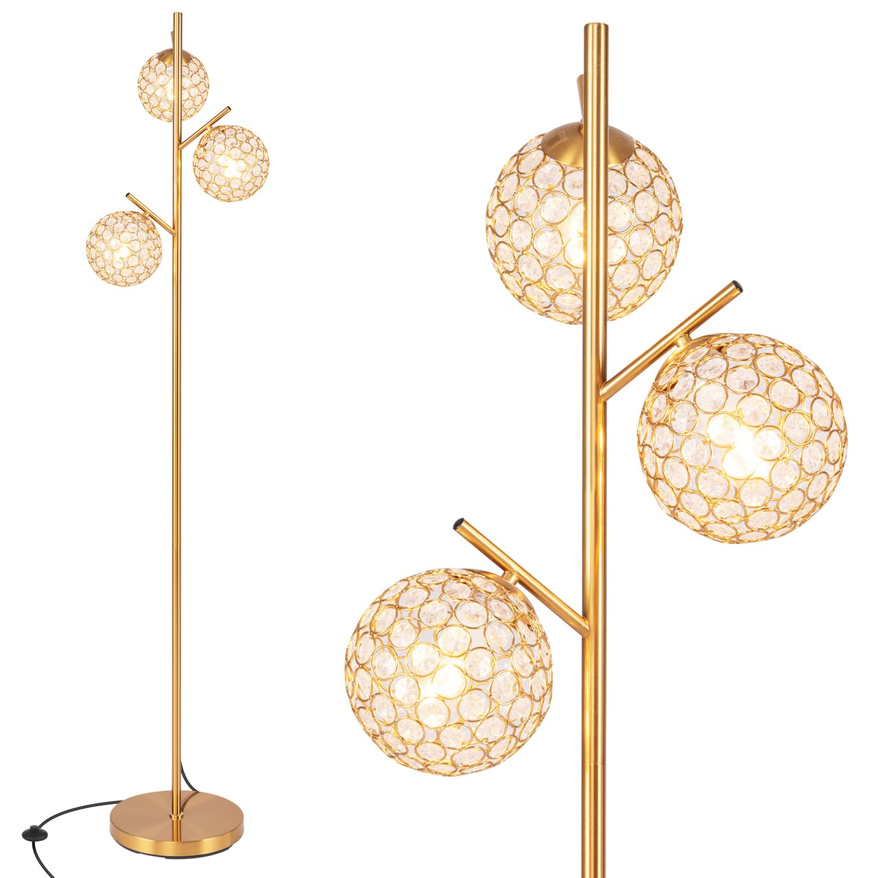 Golden 3-Globe Tree Floor Lamp with Foot Switch and Sturdy Metal Stand